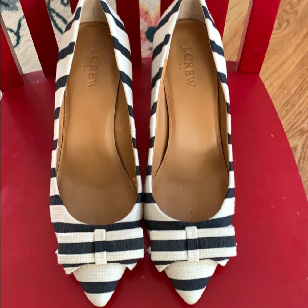 J.Crew Navy and Cream striped heel with bow